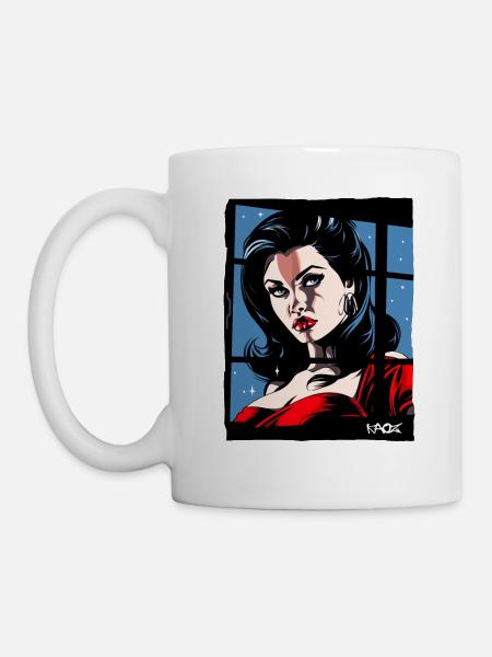 Klassische Eleganz: Frau in Rot - Tasse - Weiß