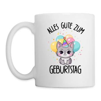 Alles Gute Zum Geburtstag süße Katze Luftballons - Tasse - Weiß - Links