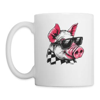 Coole Sonnenbrille tragendes Schwein - Tasse - Weiß - Links