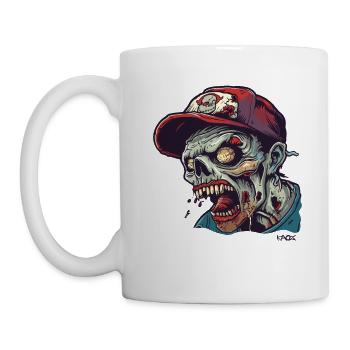Baseball cap wearing angry zombie - Mug - white - Left
