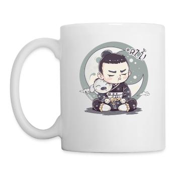 Tired little sumo samurai with moon and stars - Mug - white - Left