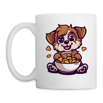 Breakfast bowl and a cute young dog - Mug - white - Left