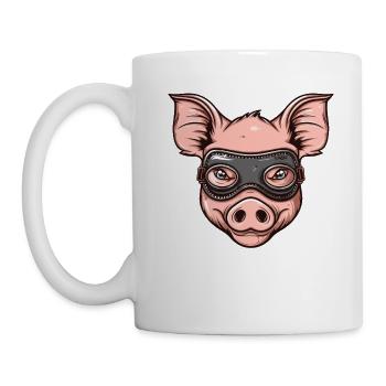 Lustiges Leder Maske Schwein - Tasse - Weiß - Links