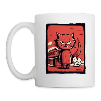 Keine Freude wütende, lustige japanischer Katze - Tasse - Weiß - Links