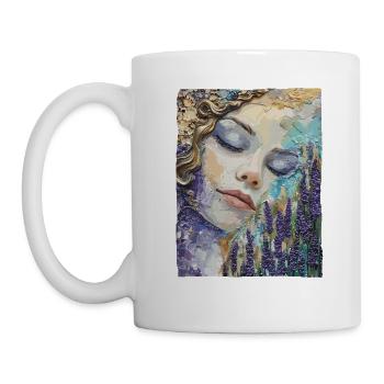 Mädchen schläft im Lavendel - Tasse - Weiß - Links