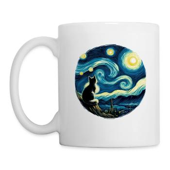 Painting Starry Night Cat Night Moon Stars Art - Mug - white - Left