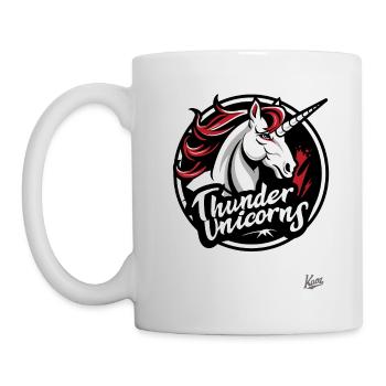 Lustige Sport-Logo-Parodie: Team Donner-Einhörner - Tasse - Weiß - Links