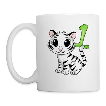 Zahl 1 Nummer Eins - Tiger Motiv - Tasse - Weiß - Links