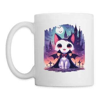 Chat vampire d’Halloween mignon - Mug blanc - blanc - Gauche