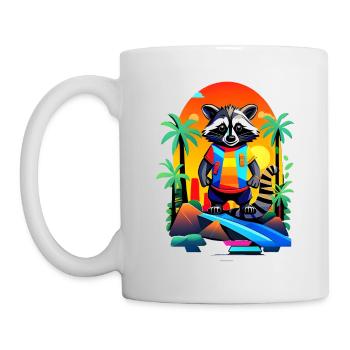 Retro raccoon in tropical sunset - Mug - white - Left