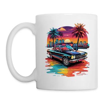 Retro Car Cruiser bei Sonnenuntergang - Tasse - Weiß - Links