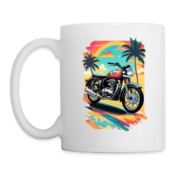 Retro motorcycle on a tropical beach - Mug - white - Left