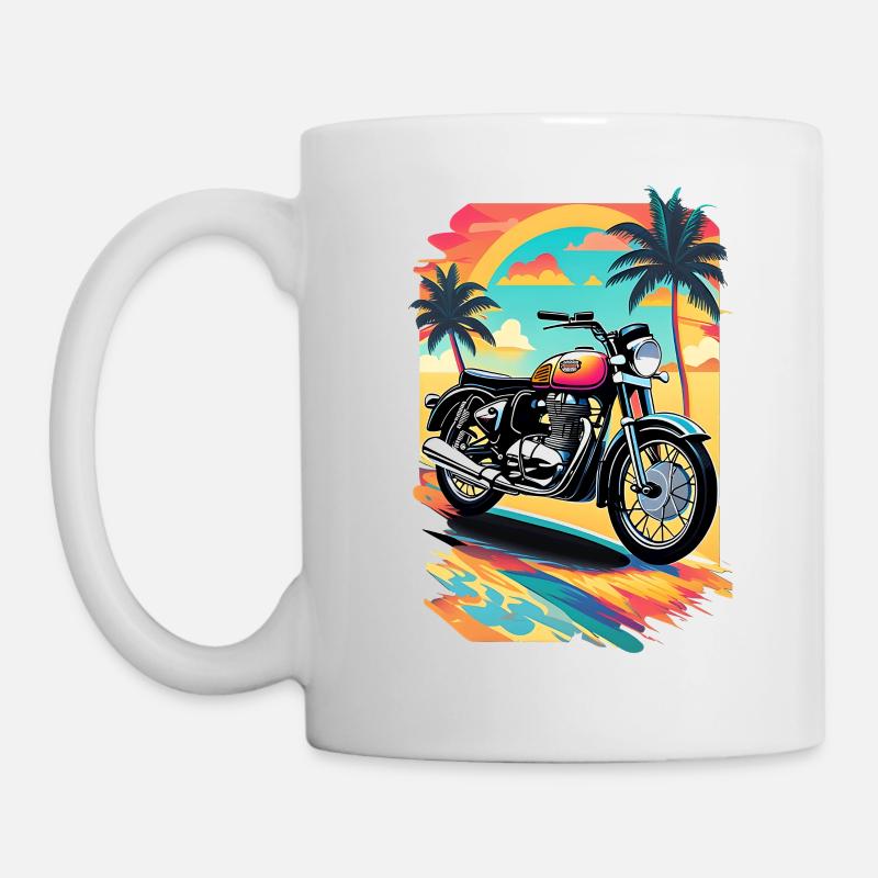 Moto rétro sur une plage tropicale - Mug blanc - blanc