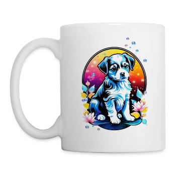 Cute puppy with lotus flowers - Mug - white - Left