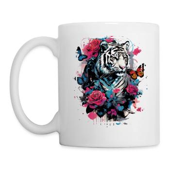 Majestic tiger with butterflies and roses - Mug - white - Left