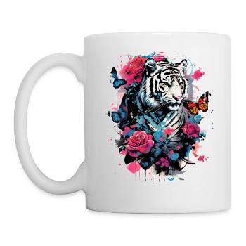 Majestic tiger with butterflies and roses - Mug - white - Left