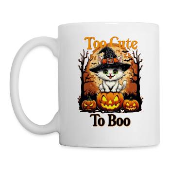 Too Cute to Boo - Halloween Katze auf Kürbissen - Tasse - Weiß - Links
