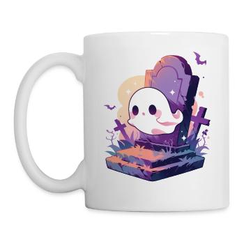 Halloween | Niedlicher Geist spuckt auf Friedhof - Tasse - Weiß - Links