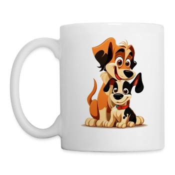 Funny dogs - happy puppy and parent duo - Mug - white - Left