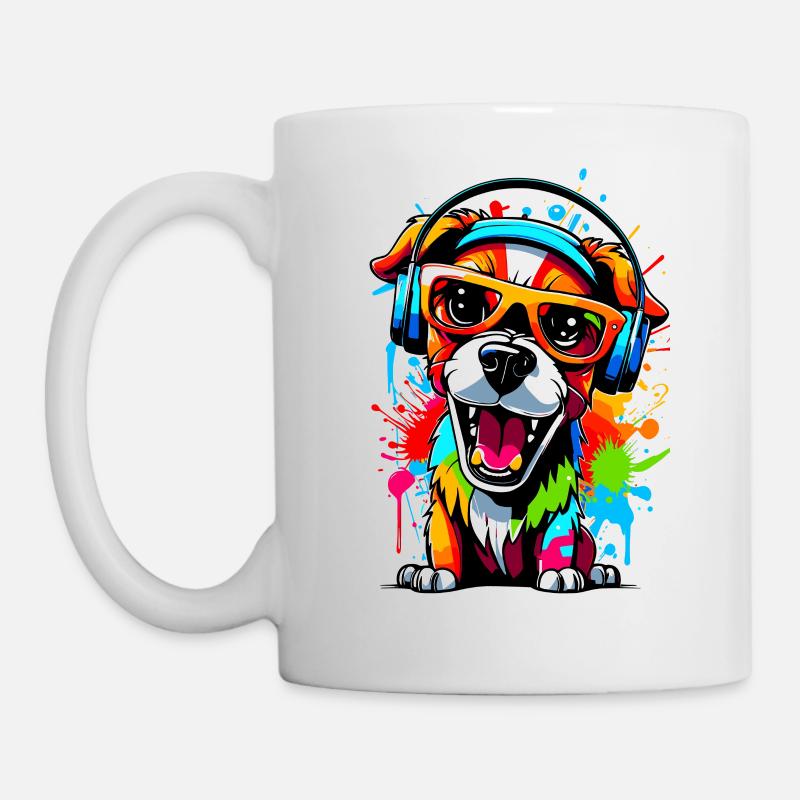 Hund mit Kopfhörern und Sonnenbrille - Tasse - Weiß