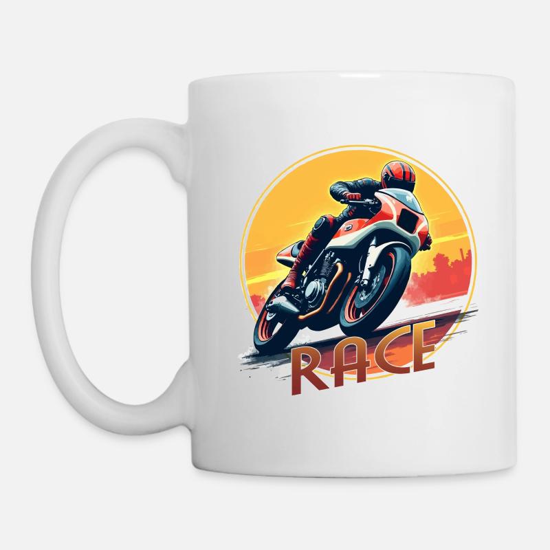 Motorcycle. Bikers in retro look. Run. - Mug - white