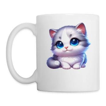 A cute cat with blue googly eyes - Mug - white - Left