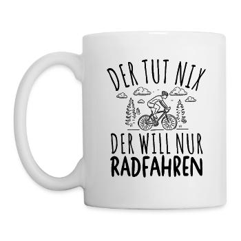 DER TUT NIX DER WILL NUR RADFAHREN SPRUCH HERREN - Tasse - Weiß - Links