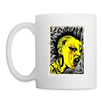 Femme punk sauvage avec mohawk et colère sur timbre-poste - Mug blanc - blanc - Gauche