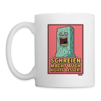 Schreiender Monolit mit genervtem Spruch - Tasse - Weiß - Links