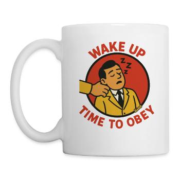 Employés de bureau : réveillez-vous, il est temps d’obéir - Mug blanc - blanc - Gauche