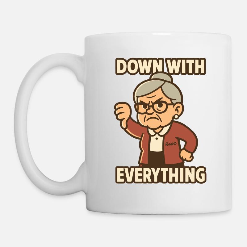 Oma mit Daumen runter, Nieder mir Allem - Tasse - Weiß