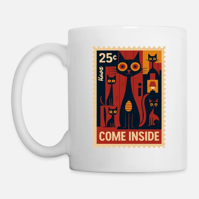 Briefmarke mit Katzen im Deco-Art Stil - Tasse - Weiß