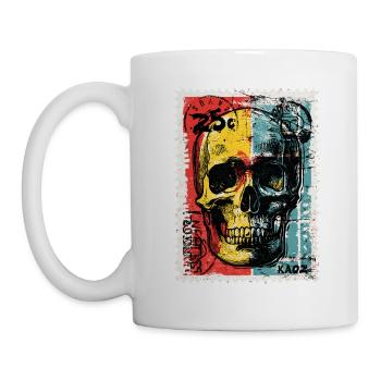 Skull on Colored Retro Postage Stamp - Mug - white - Left