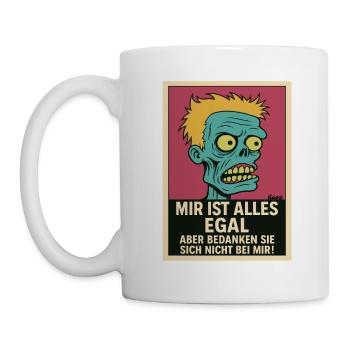 Zombi mit Haltung: „Mir ist alles egal!“ - Tasse - Weiß - Links
