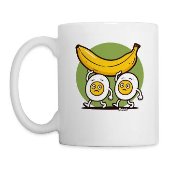 Two sad eggs carry a banana - Mug - white - Left