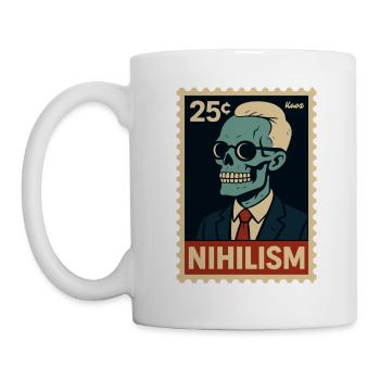 Nihilism Postage Stamp – Skeleton in Suit - Mug - white - Left