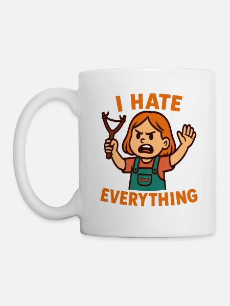 Ich hasse alles – Wütendes Kind mit Schleuder - Tasse - Weiß