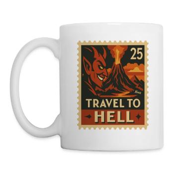 Devilish Journey to Hell as a stamp - Mug - white - Left