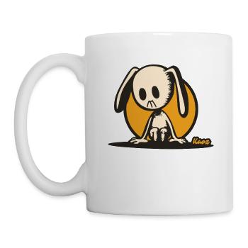 Nachdenklicher Hase – stilles Cartoon-Motiv - Tasse - Weiß - Links