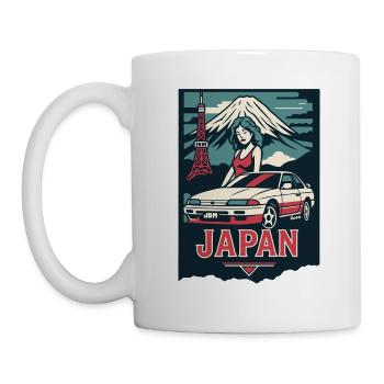 JAPAN JDM – Retro Autoposter mit Fuji & Style - Tasse - Weiß - Links