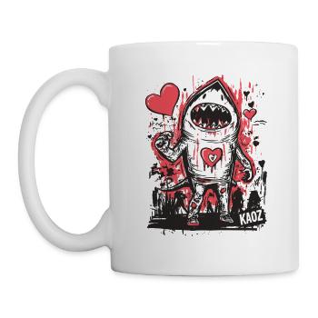 Hai Monster mit Herz in rot und schwarz - Tasse - Weiß - Links