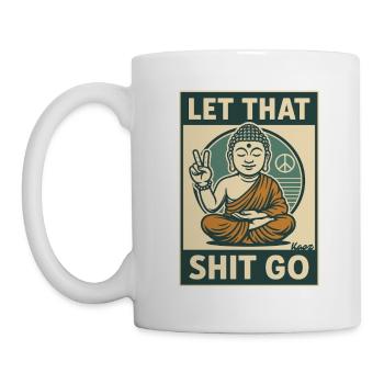 Meditierender Buddha mit frechem Spruch Design - Tasse - Weiß - Links