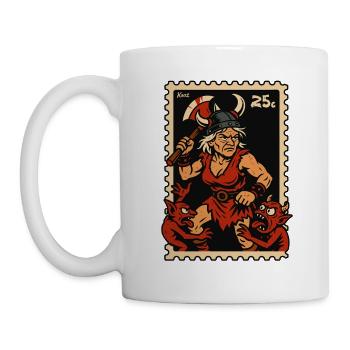 Viking granny with axe fights red demons - Mug - white - Left
