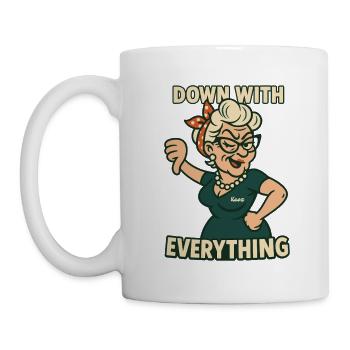 Naughty granny with thumbs down: against everything - Mug - white - Left