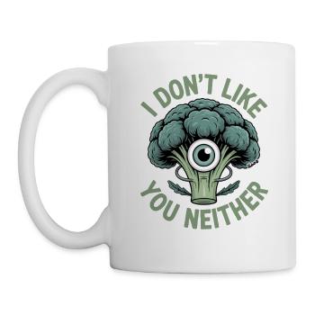 Brokkoli mit Auge und frechem Spruch - Tasse - Weiß - Links