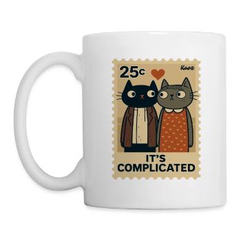 Une paire de chats sur un timbre avec un cœur - Mug blanc - blanc - Gauche