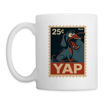 Comic Dackel auf Briefmarke mit Yap - Tasse - Weiß - Links