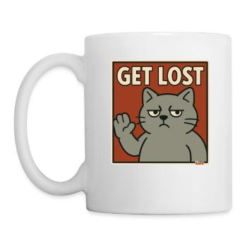 Chat agacé en disant : Sors - Mug blanc - blanc - Gauche