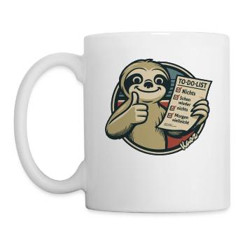 Faultier mit To Do Liste für echte Faulpelze - Tasse - Weiß - Links