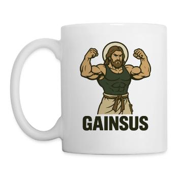 Saint musclé avec pose de bodybuilder - Mug blanc - blanc - Gauche